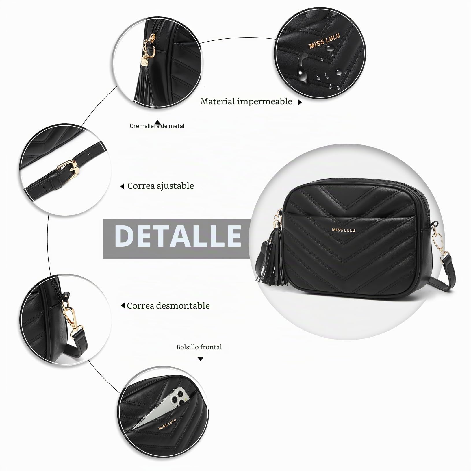 Miss Lulu Bolso bandolera mujer, bolsos mujer pequeño, bolso mujer de piel auténtica, bolso crossbody