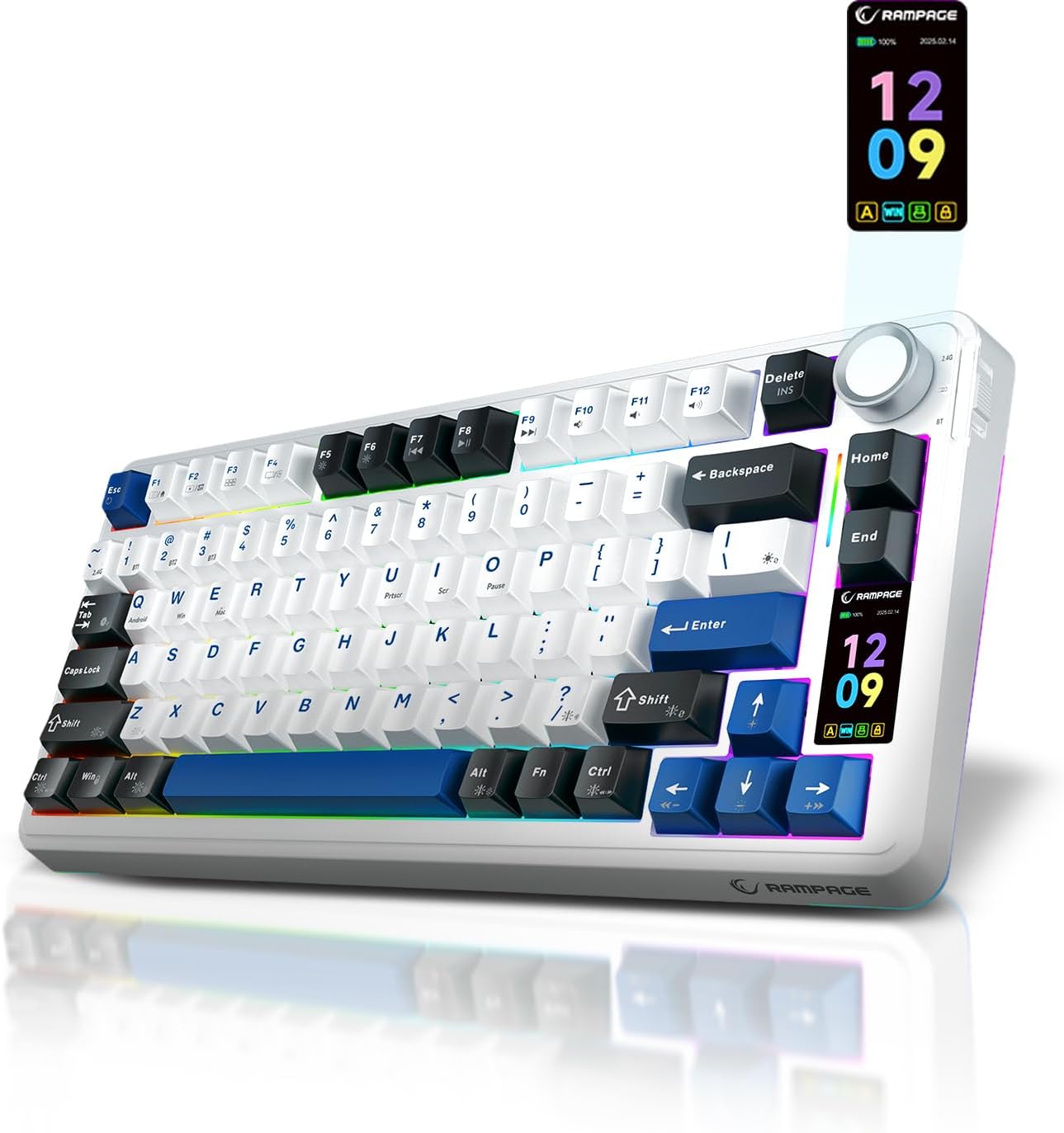 Quell Pro 75% Wireless Mechanical Gaming Keyboard – Hot Swappable Pre-Lubed Switches, Creamy Typing Sound, Smart Screen & Control Knob, RGB Backlit, PBT Keycaps, Compact Keyboard for PC