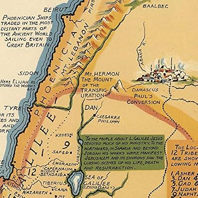 Antiguos Maps Holy Land Showing Historical Boundaries, Roads, Railways and Places Named in the New Testament circa 1923 | Vintage Wall Decor | Art Print Poster | 24 x 36 inches (610 x 915 mm)