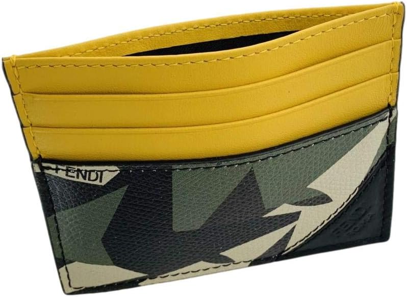 FENDI Camouflage Bugs Print Calf Leather Military Green Card Case 7M0164 : Clothing, Shoes & Jewelry