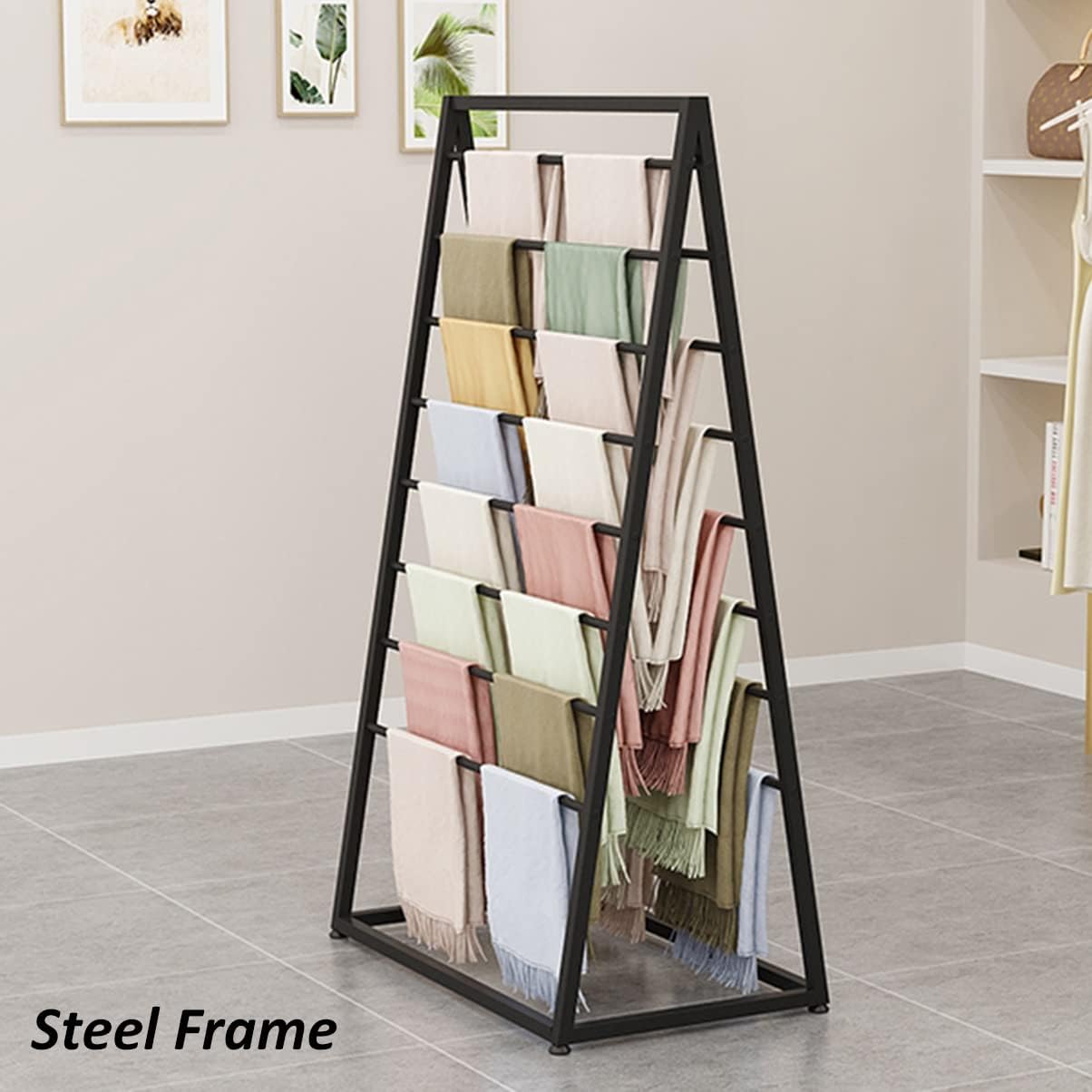 Black Double-Sided Scarf Holder Organizer, Multifunctional Storage Rack for Wrapping Paper/Towels/Hijab/Jeans, Commercial Space-Saving Clothes Rack