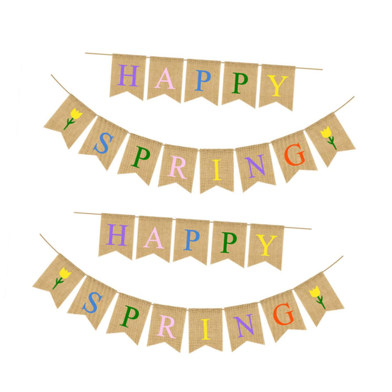 Alipis Colorful Happy Spring Bunting Banner Linen Spring Party Decoration Vibrant Letter Printed Flag for Spring Celebrations Background Layout and Party Supplies