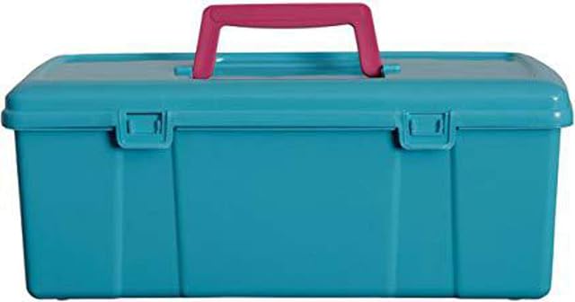 Whitefurze Utility Box with Pink Handle, Aqua, 5 Litre