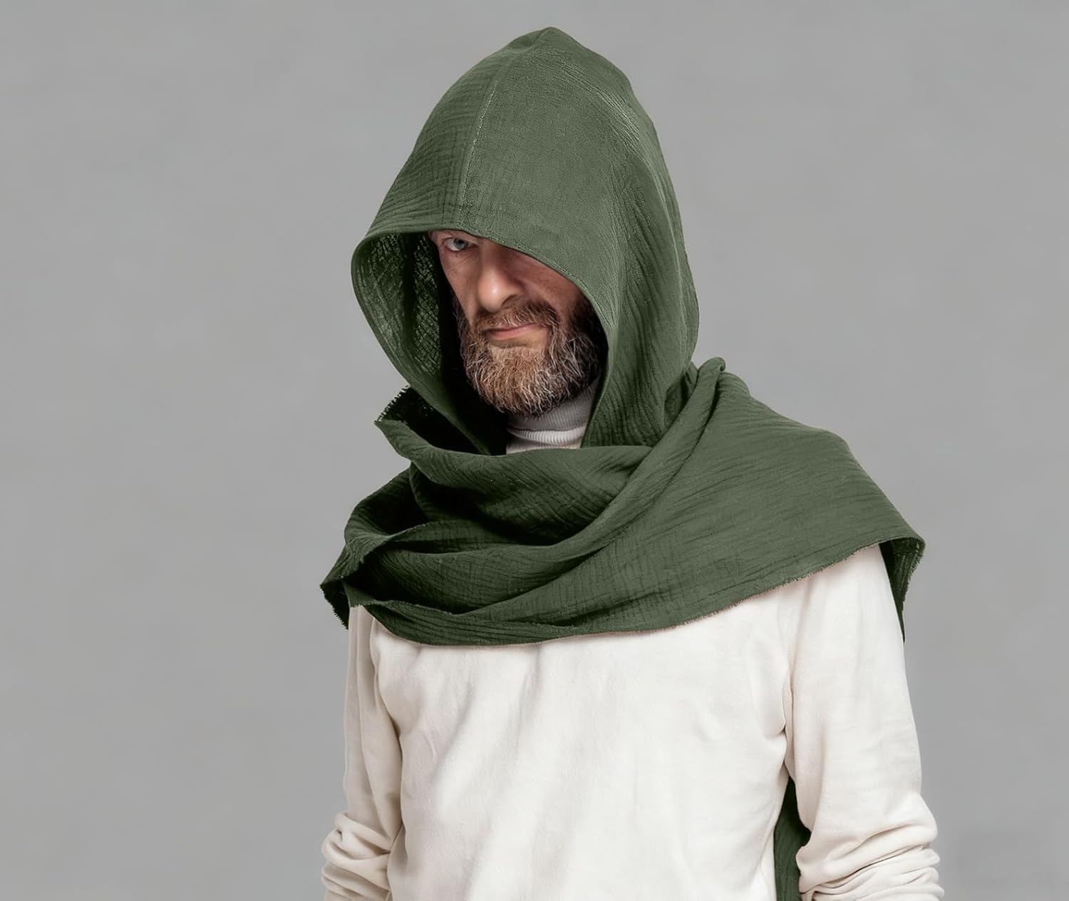 Medieval Hooded Cape Scarf, 3-in-1, Steampunk Cloak, Women & Men, Cotton Linen Blend, Gothic Cowl - Image 5