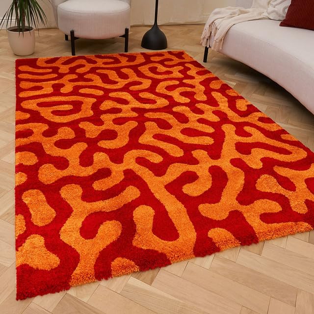 THE RUGS Joli Area Rug - Soft Dense Pile Modern Artistic Design, Durable & Easy Care Carpet for Living Room & Bedroom - Doodle Red & Orange, 80 x 150 cm โ image 1