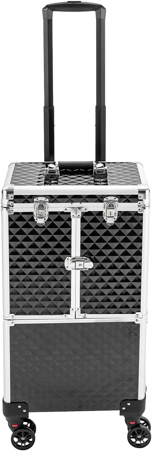 3-Tier Rolling Makeup Case with Brake Wheels & 4 Locks, Large Professional Cosmetology Trolley Organizer for Hairstylists, Makeup Artists, Nail Techs - Mobile Storage Statio