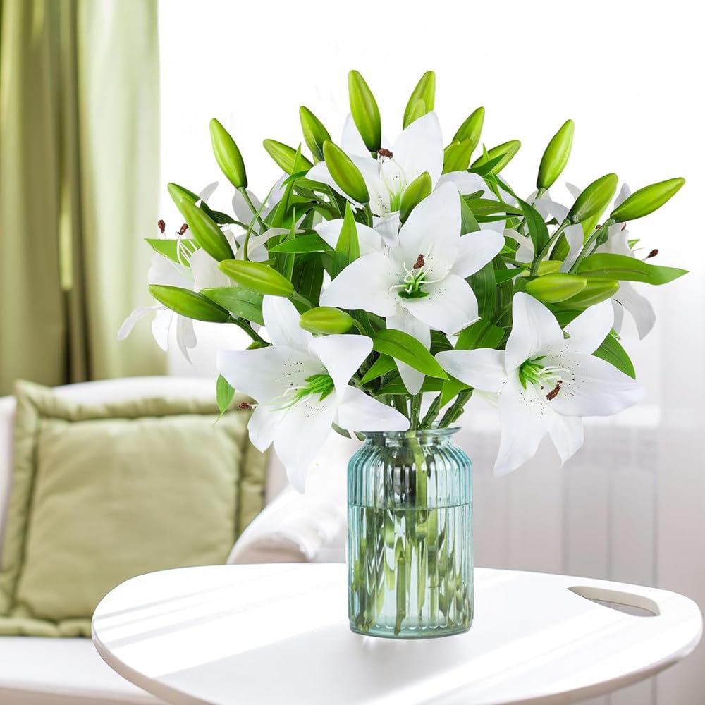 Amazon｜JUNENTER 6バンドル 造花 オニユリの花​​ ホワイトタッチ ユリ