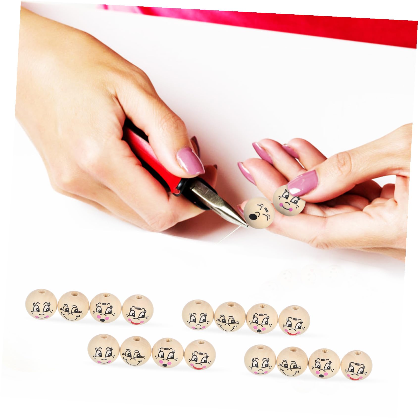 80 piezas Cuentas de Madera con Cara Sonriente Cuentas Sueltas Redondas para Manualidades Joyería Pulseras Niñas Bricolaje