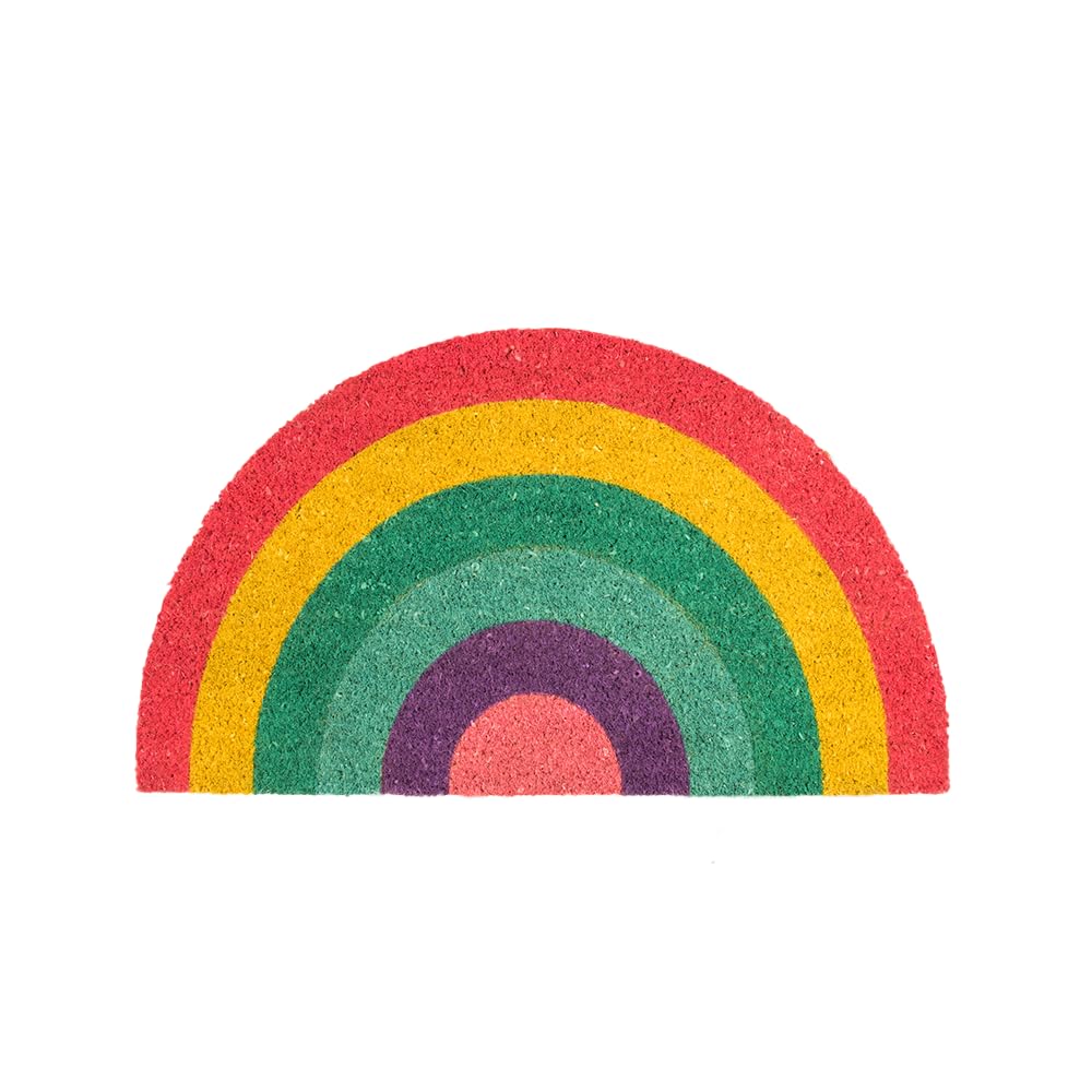 Fisura - “Rainbow” Coir Door Mat, Dirt Trapper Doormat with Non-Slip PVC Backing, Indoor & Outdoor Front Door Entrance Mat. Hand Painted. 27x15 inch