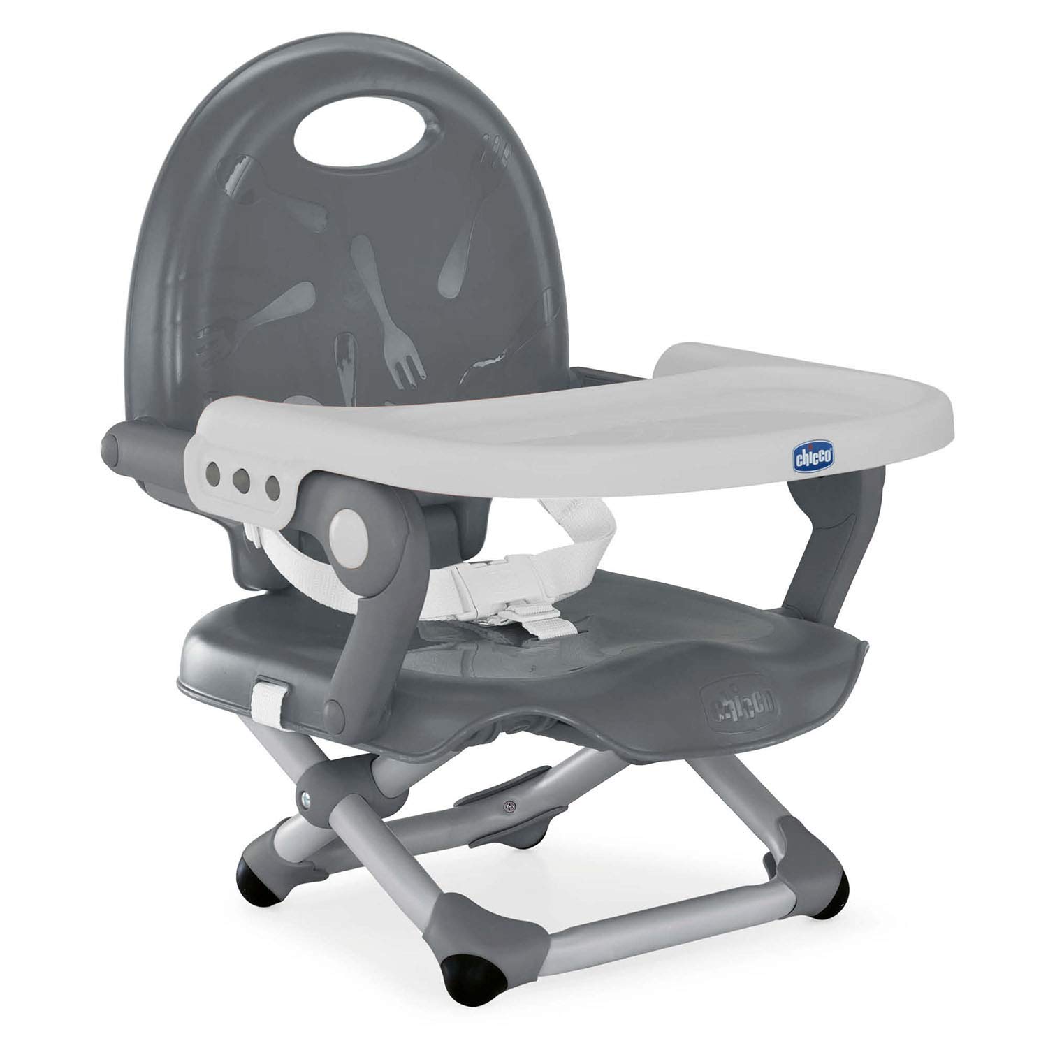 Chicco Pocket Snack Rehausseur Chaise Haute Bébé 6 mois à 3 ans 15 kg Portable Réglable Plateau Amovible Dark Grey