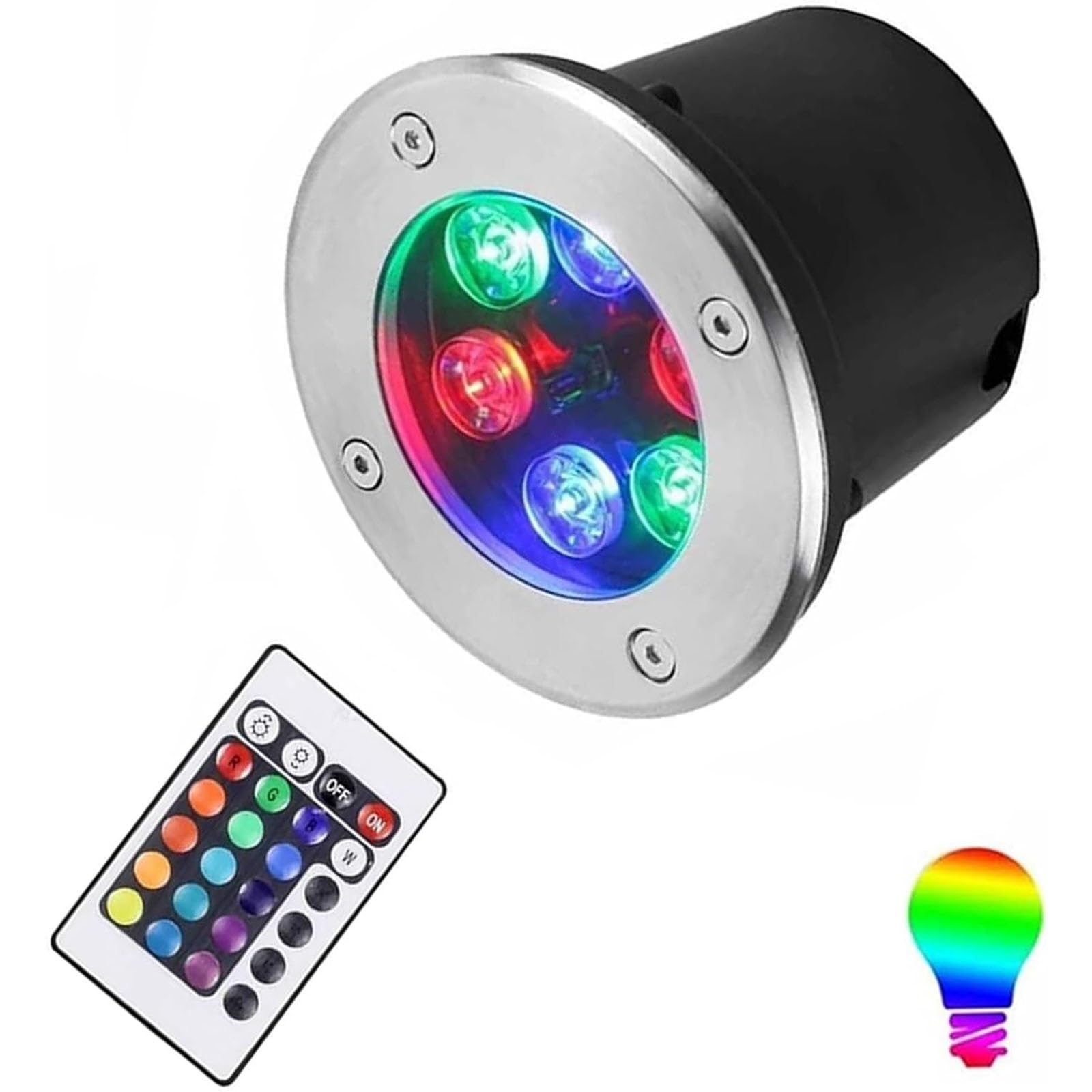 RGB Color Change LED Underwater Pond Lights - Ring Fountain LED Lamp, Round Recessed Spotlight, With Remote Control IP68 Waterproof Buried Garden Lamp, For Garden, Square, Pool Illumination(12V,24w)