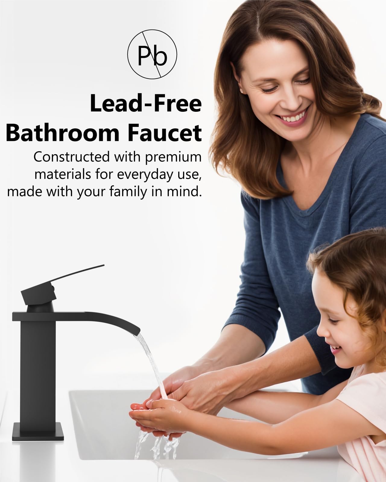 Waterfall Bathroom Faucet for 1 Hole Single Handle Vanity Bathroom Sink Faucet with Deck Plate Pop-up Drain Supply — view 2