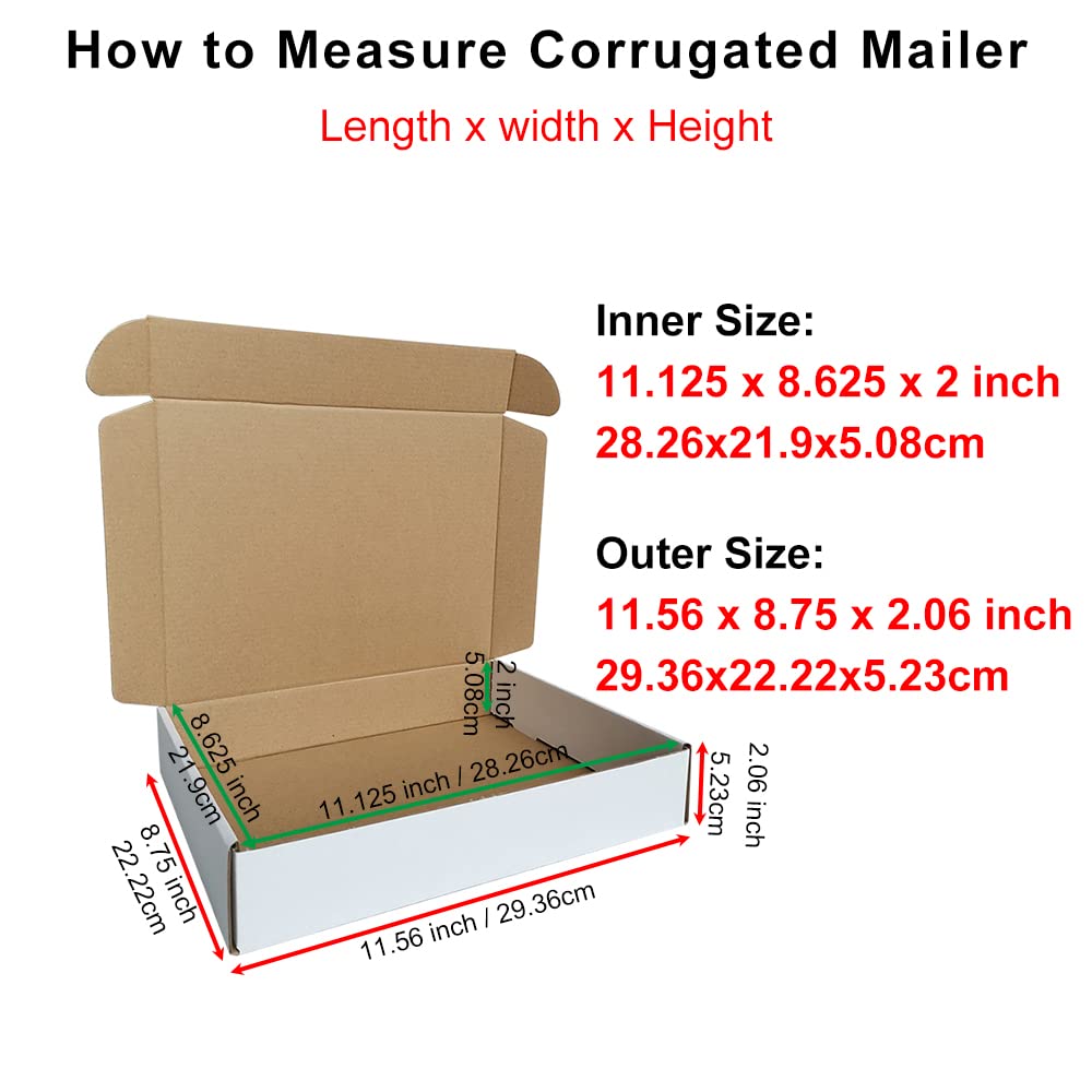 CH-BOX 50 Pack 11.125x8.625x2'' Small Shipping Boxes, Corrugated Cardboard Mailers for Business, White (CM1182)