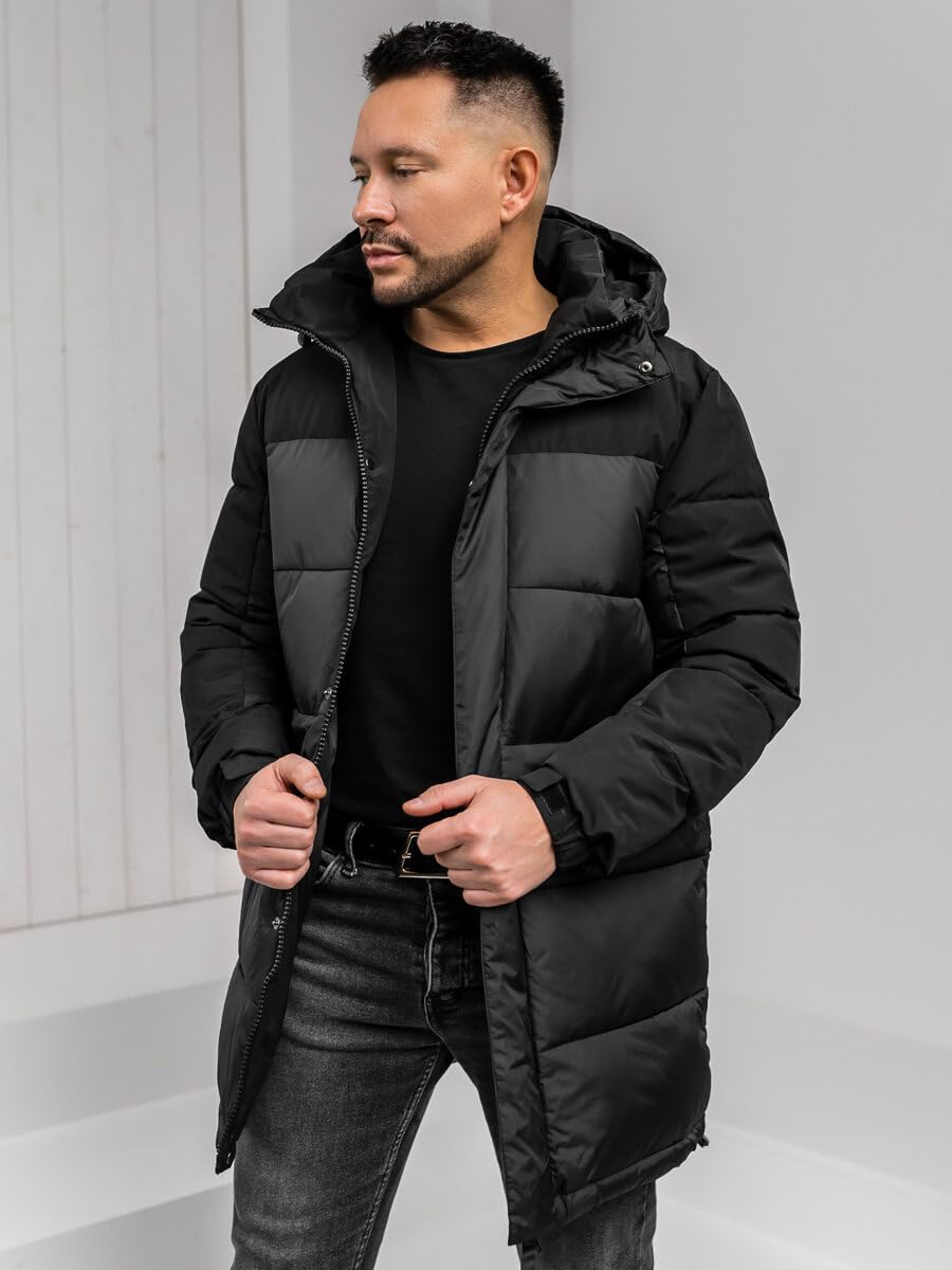 BOLF Hombre Chaqueta De Invierno con Capucha Cierre de Cremallera Ropa de Abrigo Jacket Cazadora Plumas Ocio Deporte Fitness Estilo Deportivo Mix 4D4