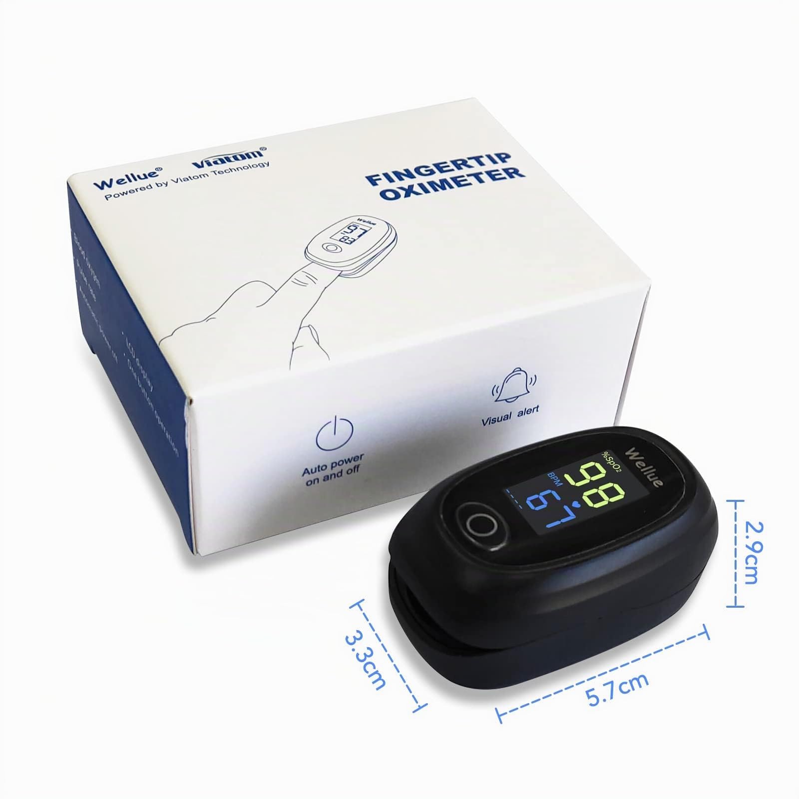 Oxymètre de Pouls, Oxymètre de Doigt, Pulsoximetre, Mesureur de saturation en Oxygène au doigt, Saturomètre Portable avec Moniteur de Fréquence Cardiaque pour Mesurer SpO2, PR, Piles Inclus Noir