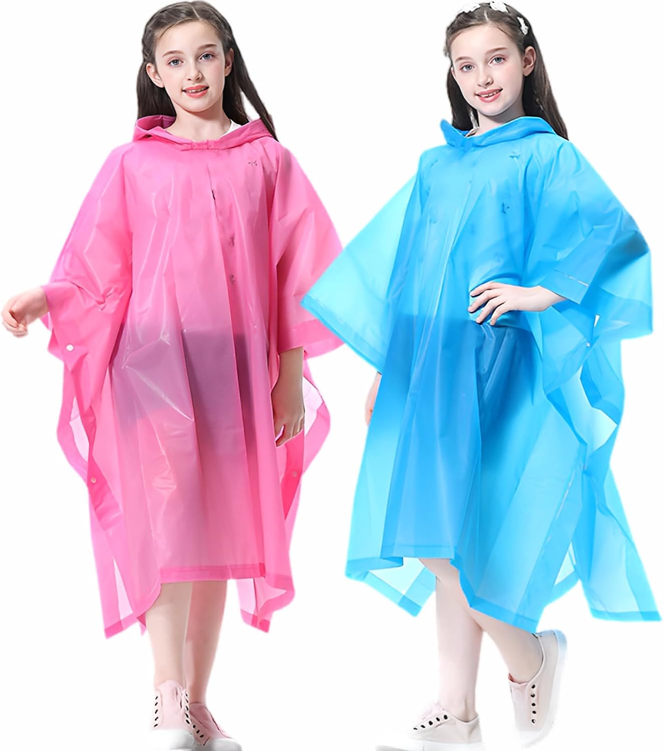Raincoats Ponchos for Kids, 2 Pack Emergency Rain Jacket with Hood for Boys Girls Disney Travel Outdoors