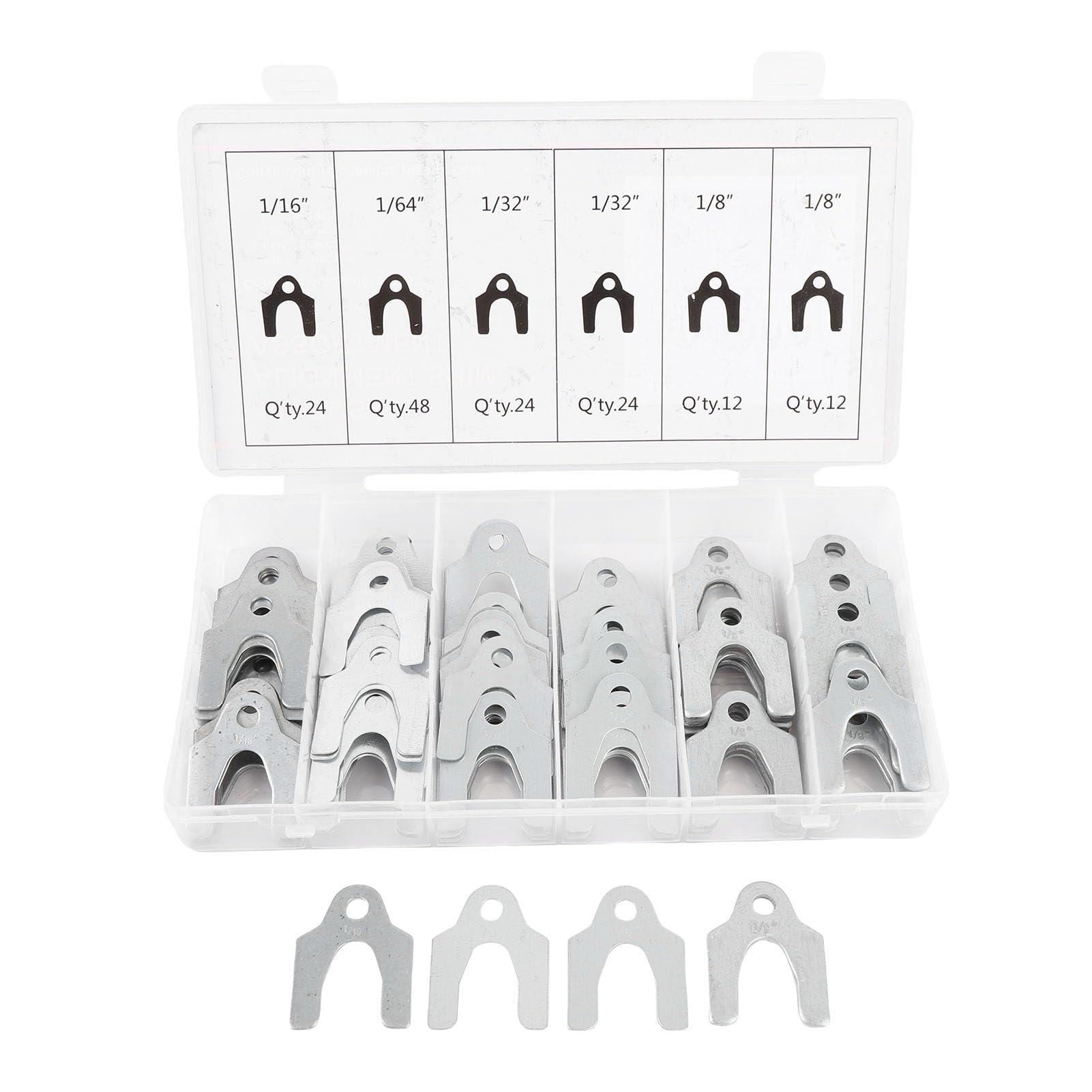 144pcs Set di Shim per il Corpo di Allineamento Automatico, Metallo 1/16in 1/64in 1/32in 1/8 Pollici con Scatola di Conservazione, per Spessori di Allineamento del Camber,