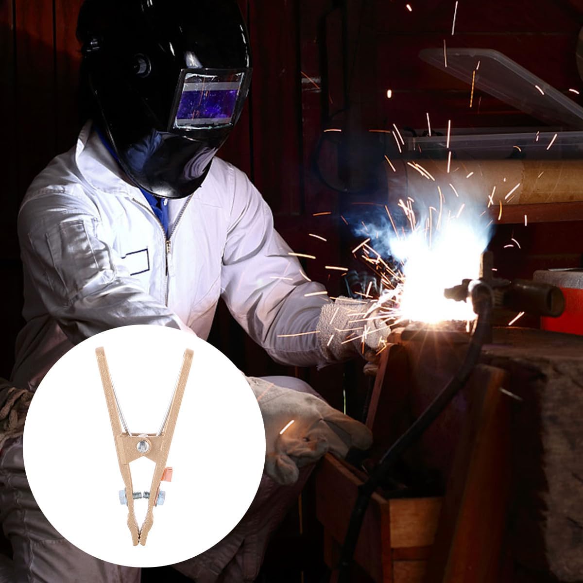 Uonlytech 260a Full Copper Welding Ground Clamp Copper Earth Cable Clip for Welder Professional Welding Equipment