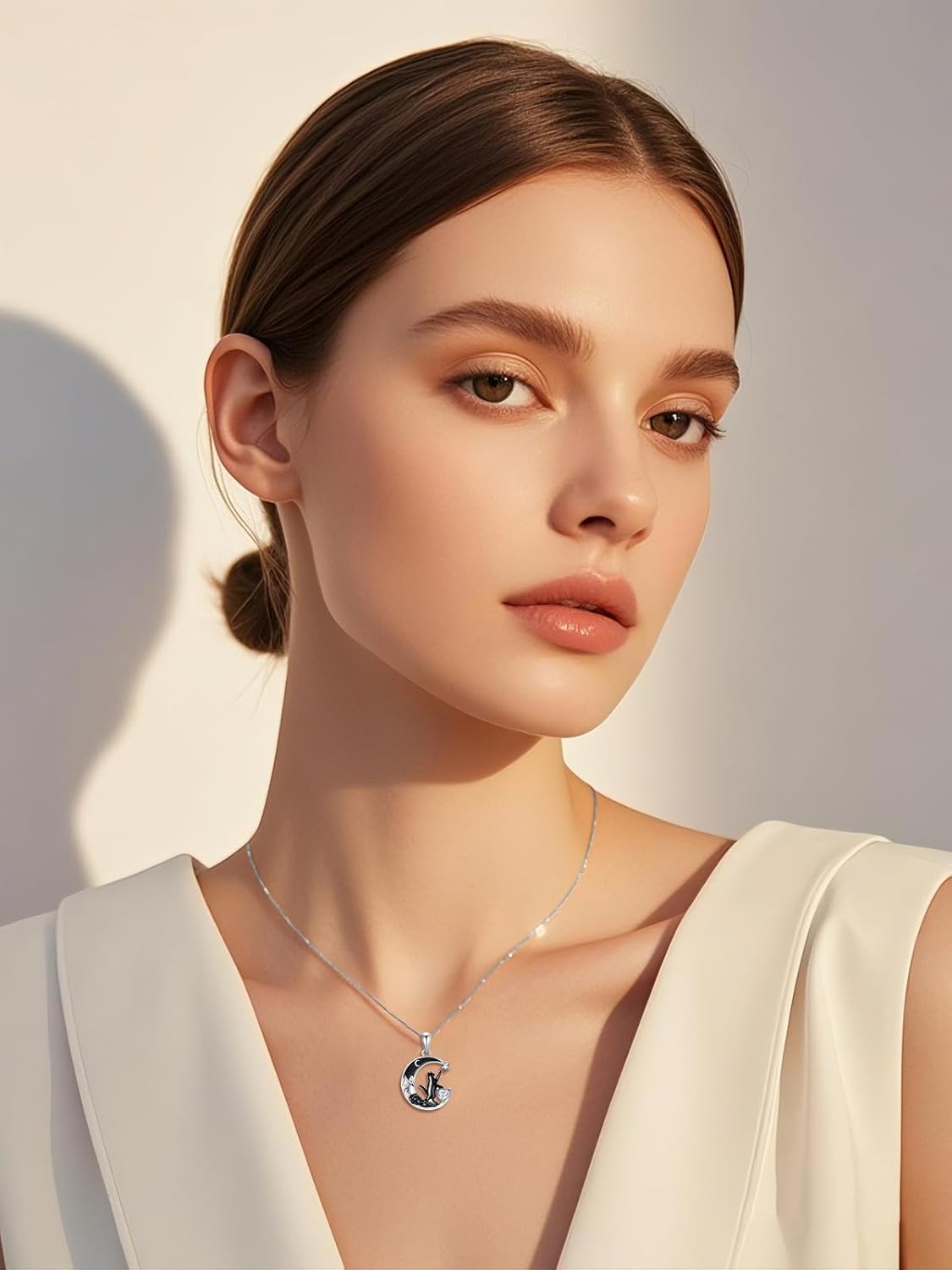 Black Cat Necklace 925 Sterling Silver Black Crescent Moon Star Pendant with Heart Birthstone Necklace Anniversary Gothic Jewelry Gifts for Women Wife Cat Lover - Image 3