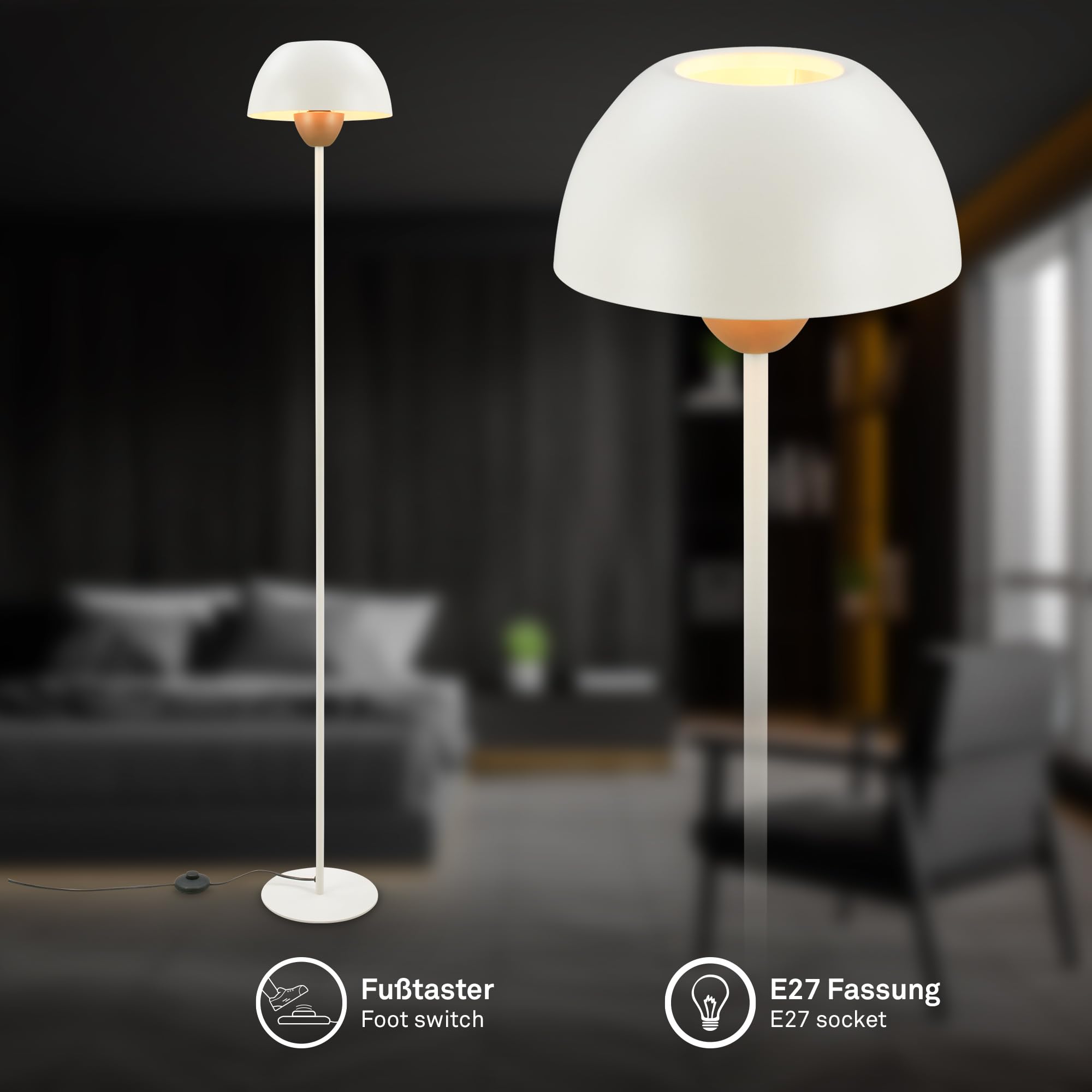 BRILONER - Staande lamp met voetschakelaar, E27 fitting, max. 10W, leeslamp, woonkamerlamp, slaapkamer decoratie, uplighter, staande lamp, 25 x 156,5 cm (DxH), koffie