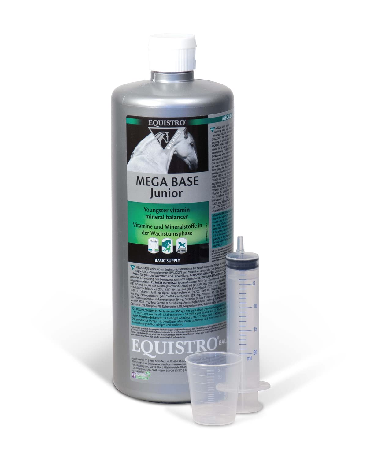 EQUISTRO® Mega Base Junior | Mangime complementare per cavalli | Per una fornitura equilibrata di nutrienti di puledri in crescita | 1 l