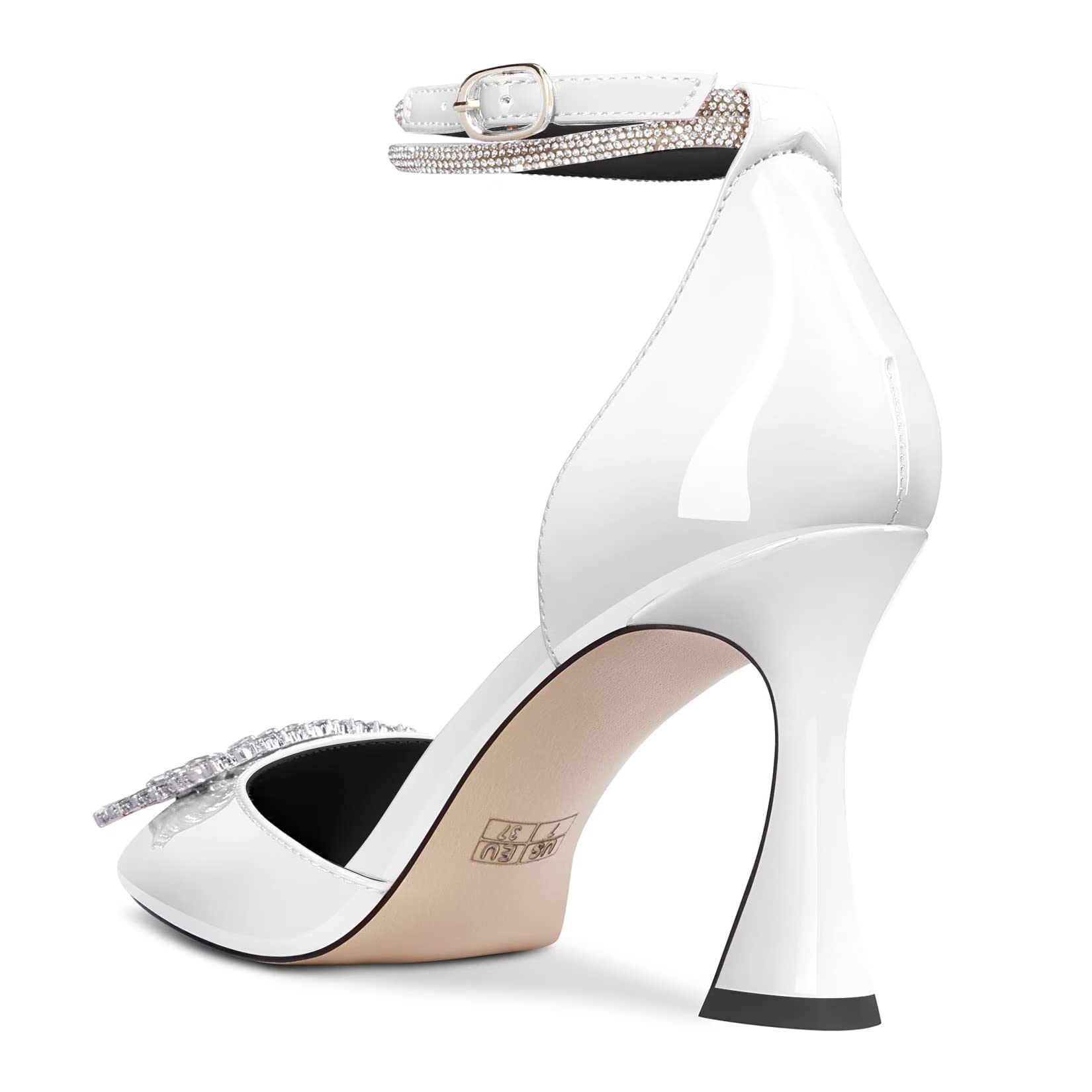 Castamere Femmes Haut High Bloc Chunky Talon Heel Lanières Cheville Diamant Cristal Pointu Bout Escarpins 8.5 CM Heels
