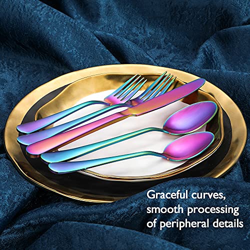 Rainbow Flatware Set Colorful Stainless Steel Silverware Dinnerware Set, Colored Tableware Set For 4, 20-Piece Flatware Set Service For 4, Include Knife/Fork/Spoon/Teaspoon/Fruit Fork (Rainbow 20 Piec #TOP5