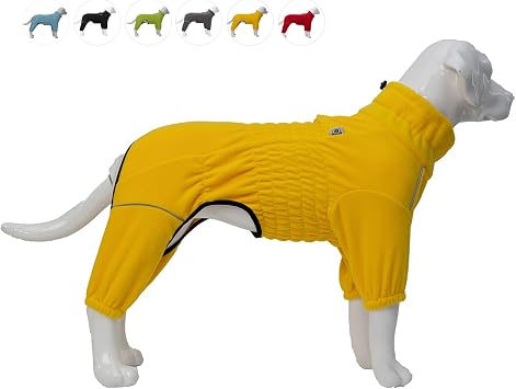 Lovelonglong Warm Dog Coat, Windproof Dog Jacket for Small Medium Large Dogs, 4 Legged Fleece Dog Winter Coat Zippered Closure Dog Outdoor Jacket Yellow S