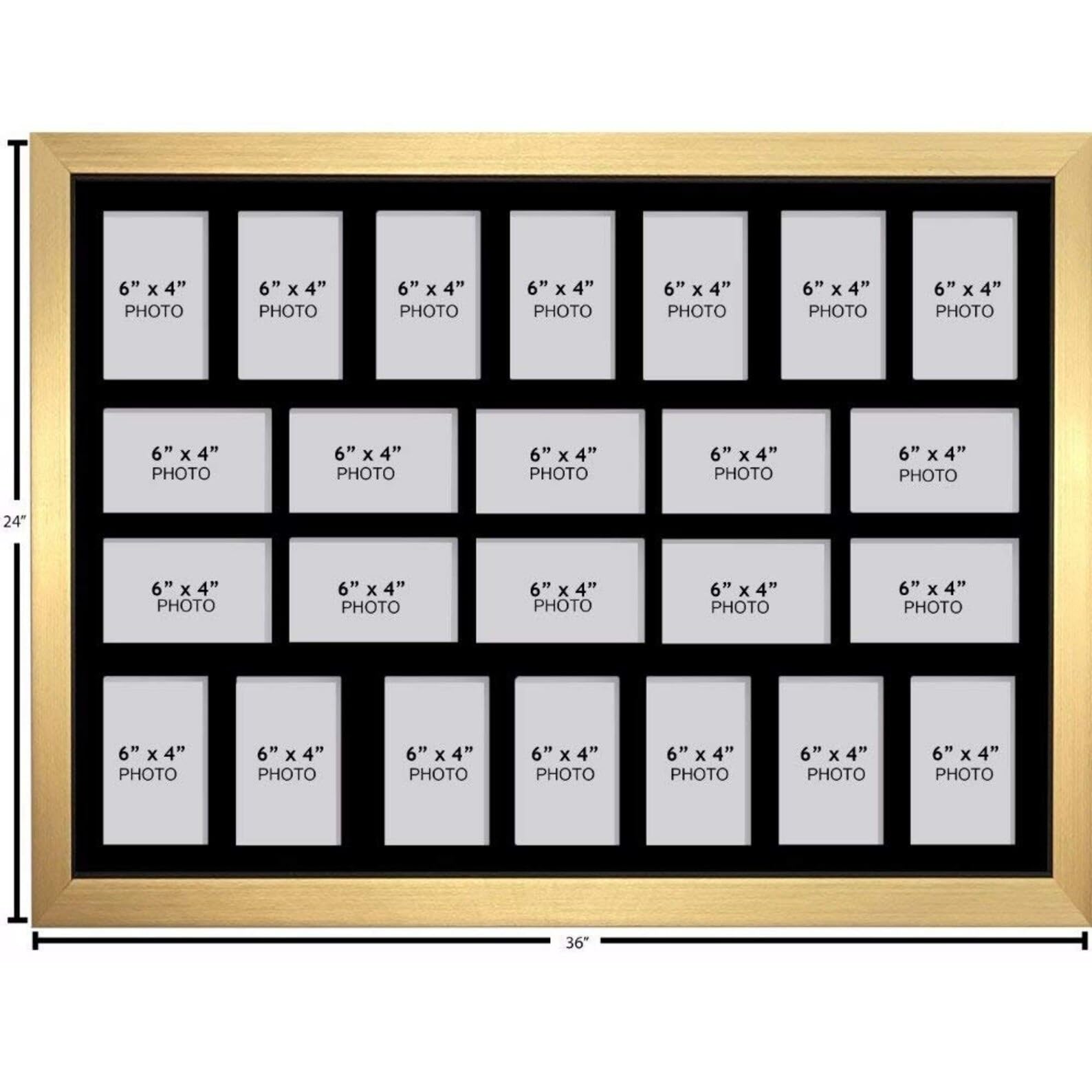 Kwik Picture Framing Ltd Gold Photo Frames Multiple Pictures For Wall – 24 Aperture Collage Picture Frame For 6X4 Photos | Family Gallery Display | Large 36X26 Inch Uk Made Frame (Gold)