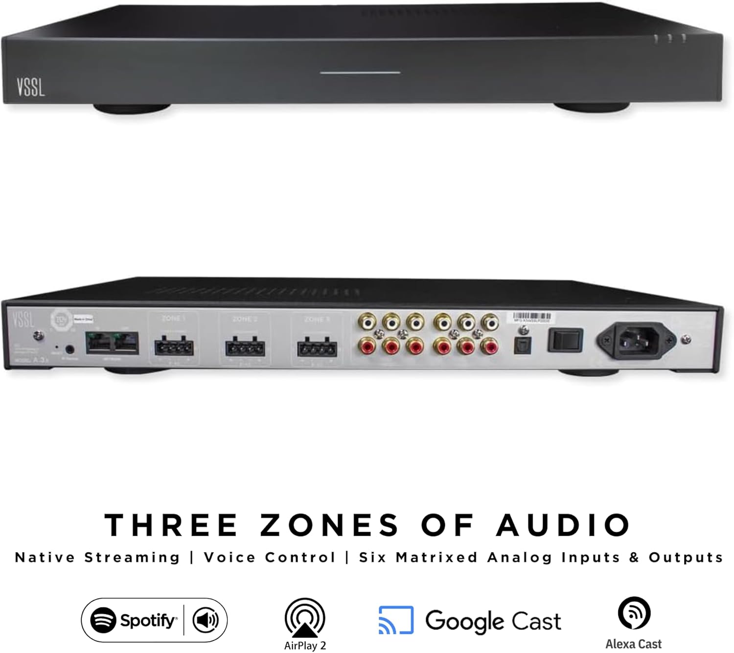 The VSSL A.3X audio amplifier is a versatile, multi-zone streaming device.