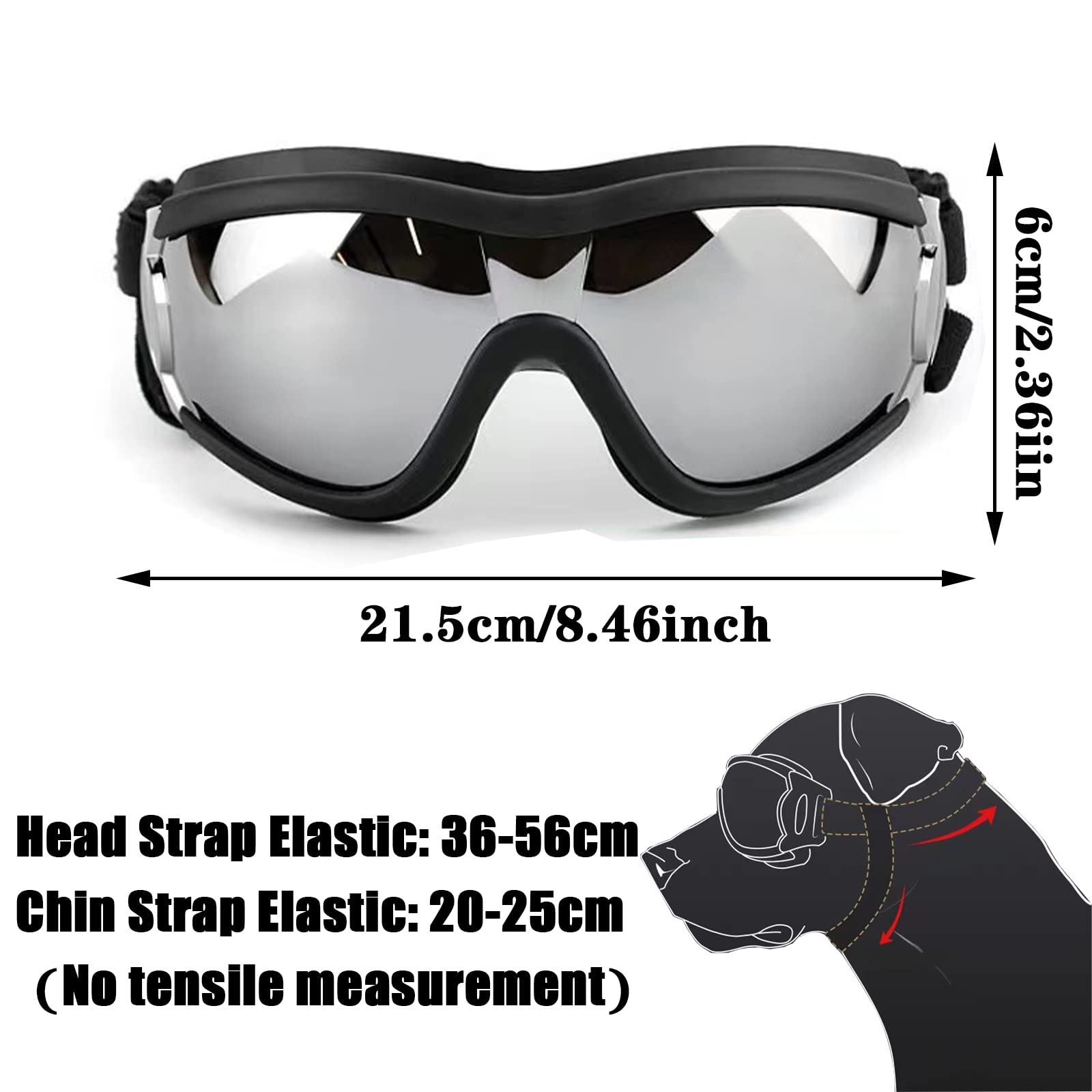 Occhiali per cani, occhiali da sole per cani con cinturino elastico, occhiali UV per animali domestici, proteggono gli occhi del cane da raggi UV, vento, polvere nebbia, razza media/grande