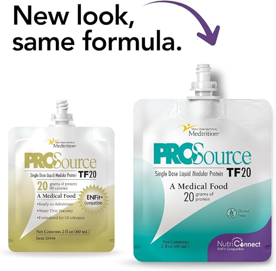 Medtrition NutriConnectTM ProSource TF20 ENFit Compatible Modular Protein Supplement for Tube Feeding 20g Liquid Protein in 60mL Pouch Supports Aspen Guidelines & ICU Nutrition