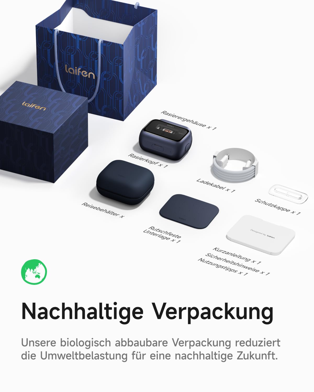 Laifen P3 Pro Elektrorasierer Geschenkset, inkl. Reise-Etui & Anti-Rutsch-Pad, 3-Klingen-System, Patentierter 12.000 CPM Linearmotor, CNC-Unibody-Alu, 100 Min. Laufzeit, Ideal für Reisen (Königsblau)