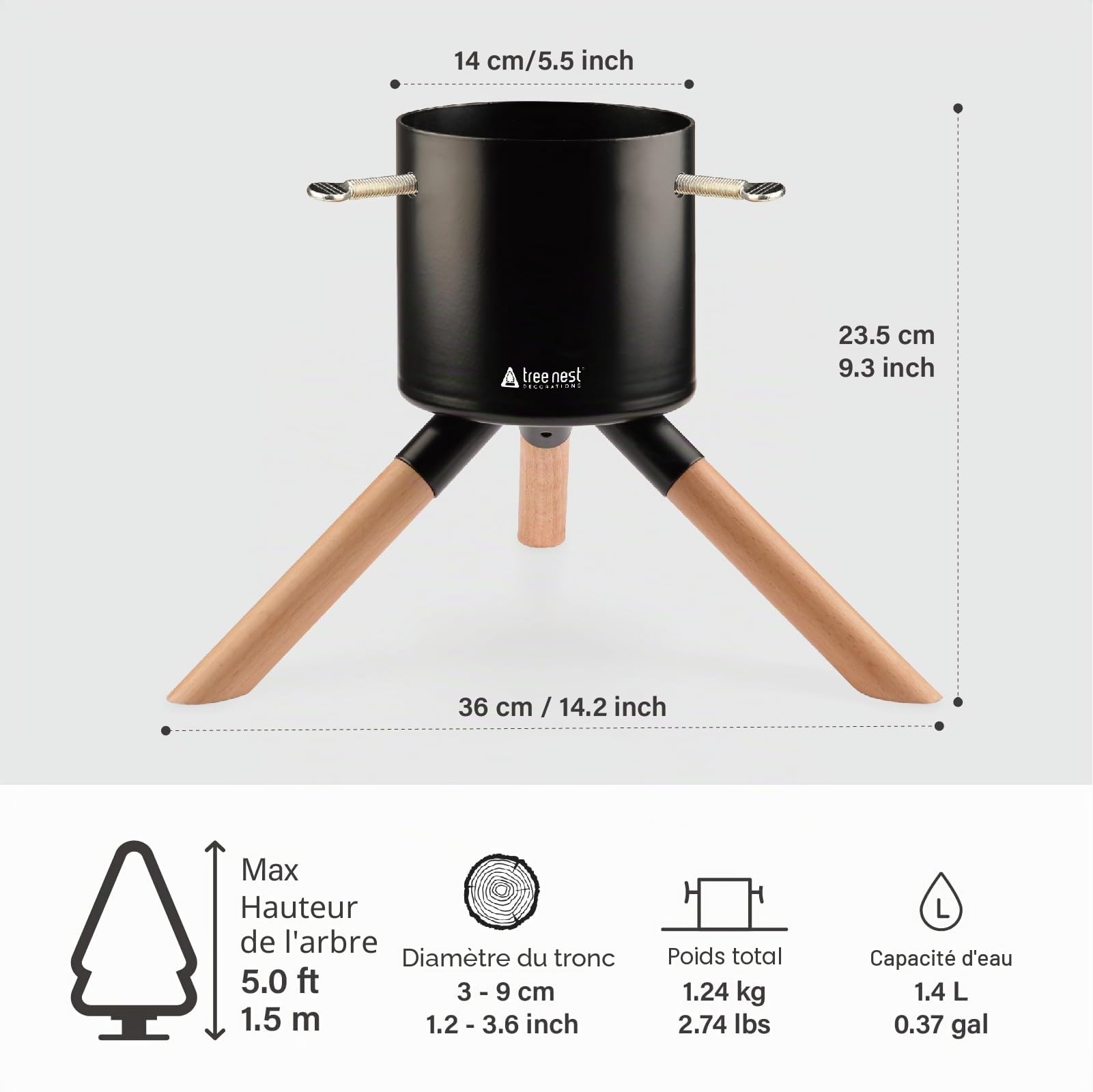 Tree Nest Pied de Sapin de Noël Support Pied de Sapin avec Réserve d'eau - Cosmopolitan Christmas Tree Stand pour Sapin jusqu'à 1.5m, Tronc de 3 à 9 cm Noir