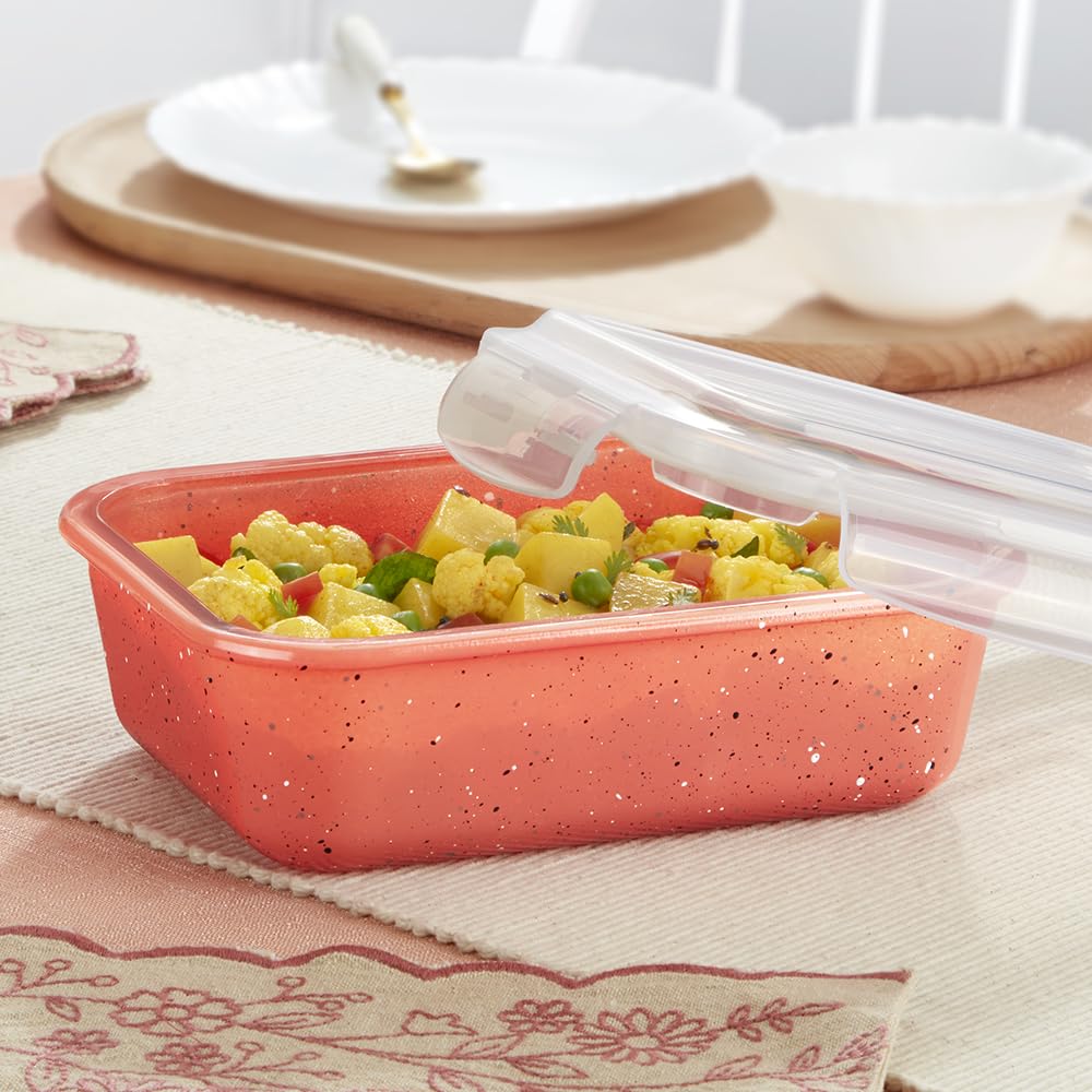 Borosil 1.04 L Kube Pink Food Storage Container with Air Tight Lid | Rectangle Shape Borosilicate Glass Organiser | Microwave & Dishwasher Safe | For Fridge, Kitchen Storage