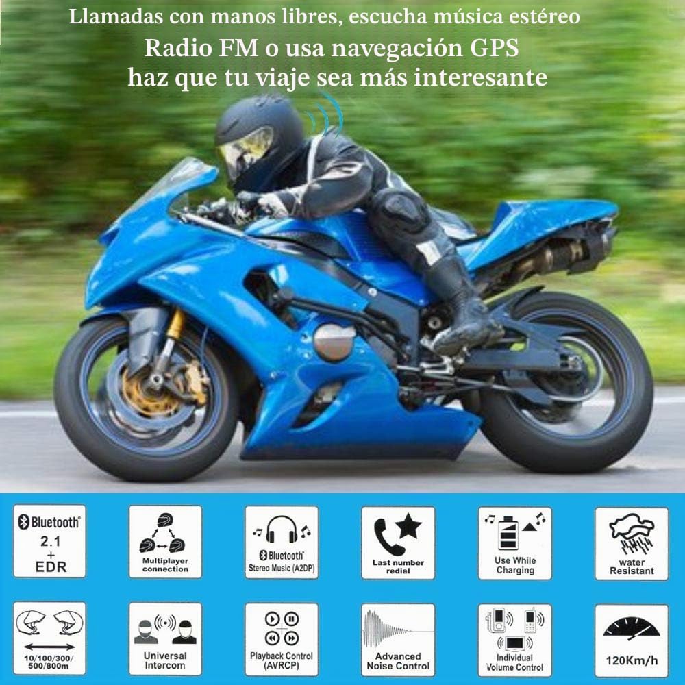 FreedConn TCOM VB Intercomunicador Casco Moto,Auricular Bluetooth Casco Moto, 800M Sistemas de Comunicación Bluetooth para Motocicletas,2~3 Motoristas,HiFi Estéreo Cancelación de Ruido,2 Pieza