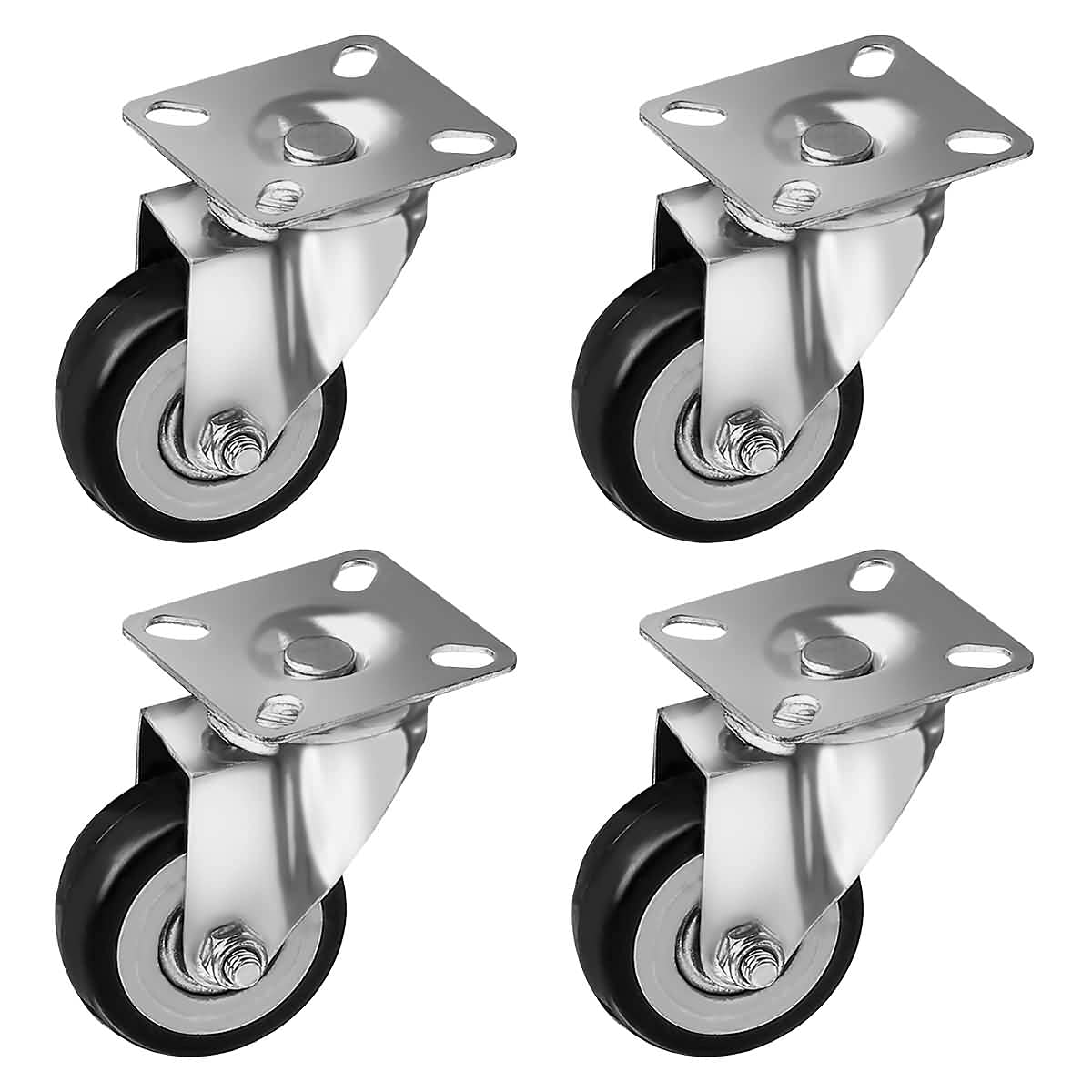 Online Best Service 4 Pack Caster Wheels Swivel Plate Casters On Black Polyurethane Wheels (2 inch Plate)
