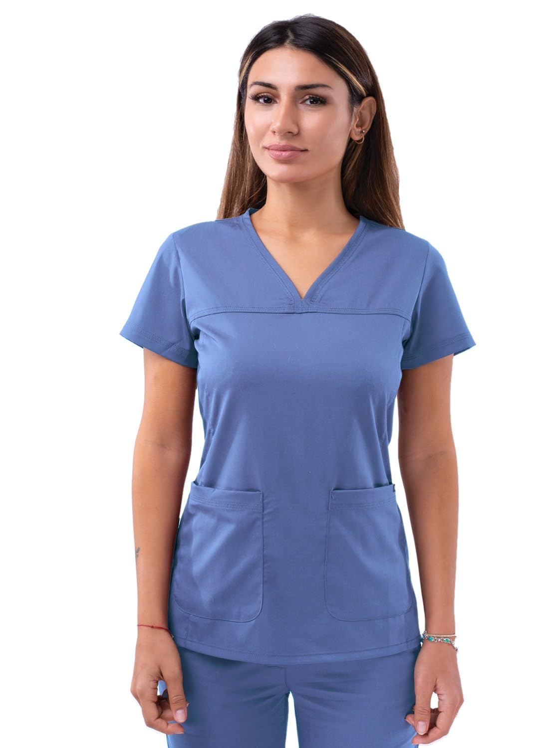 Adar Pro Scrubs for Women - Sweetheart V-Neck Scrub Top - P4210 - Ceil Blue - M