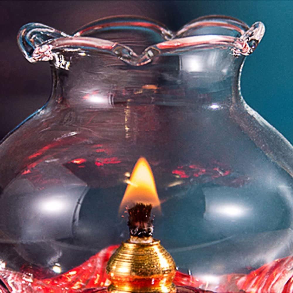 Decorative Lighting Oil Lamp Crystal Lotus Buddha Front Light Glass Oil Lantern Wicks with Fire Control Knob Kerosene Lamp Emergency Lighting Lamp