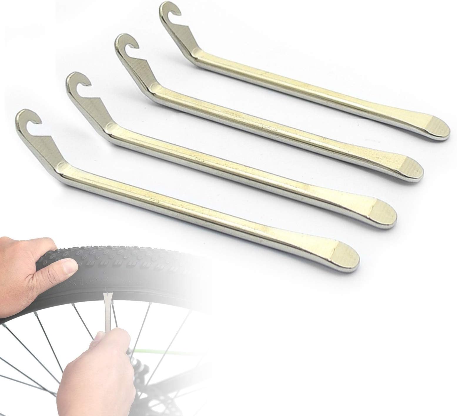 ZONSUSE 4Pcs Bicycle Tyre Lever, Premium Hardened Lever to Repair Bicycle Tube Metal Bicycle Curved Tyre Removing Tool Levers Puncture Repair Replacement Wrench Road Bicyclist Tool Kit