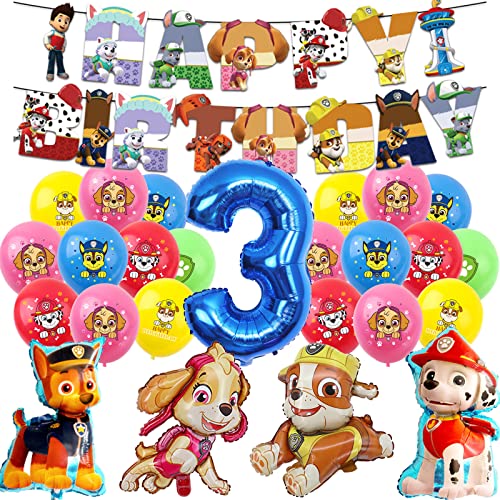 Decoration Pat Patrouille Anniversaire 3 Ans,Kit Anniversaire Pat Patrouille Ballons Pat Patrol Decoration Enfant,Banderole Anniversaire Pat Patrouille Garcon,Anniversaire Pat Patrouille Ballon 3 Ans