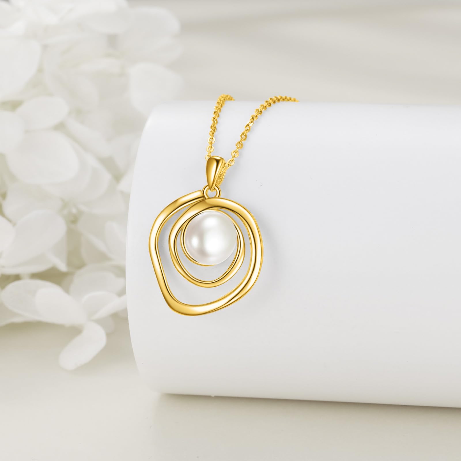 VONALA Weißgold und Gold Perlenketten Damen Sterling Silber Weiß Perlenkette Mit Anhänger Perlenschmuck Perlen Halskette für Damen