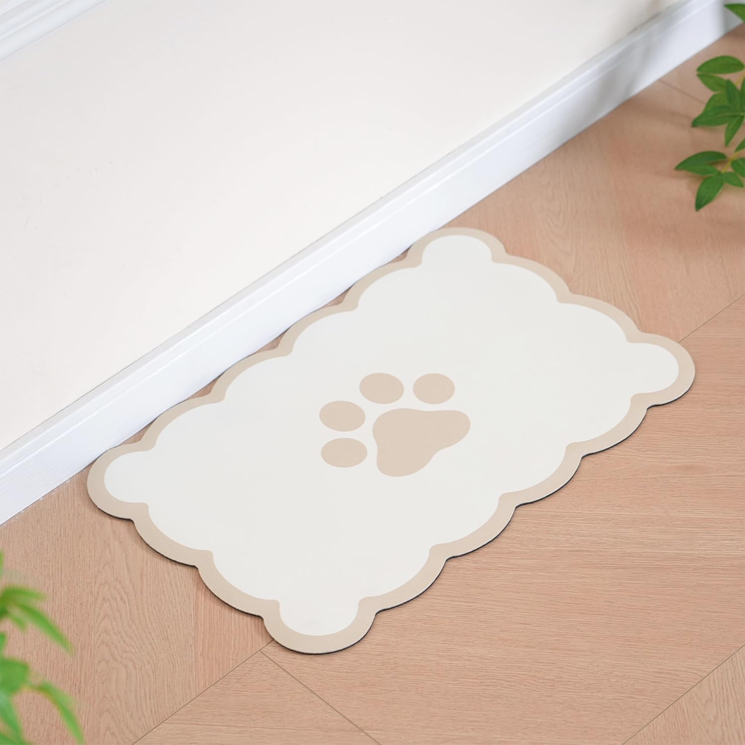Kaseremy Pet Feeding Mat, Absorbent Mat for Dog Cat Bowls, Washable Quick Dry Non Slip Dog Food Mat for Floors (Beige, 30 x 50 cm) — image 1