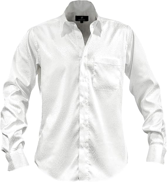 Amazon サテンシャツ ドゥエボットーニ ヒョウ柄 豹 メンズ 日本製 レギュラーカラー 長袖 ジャガード パーティー ドレスシャツ ホワイト白 シャツ 通販