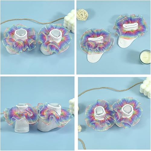 Miniatura 6 de Hopply Calcetines de encaje doble para niñas pequeñas, con puños giratorios, con volantes grandes, estilo arco iris, calcetines de encaje para bebés