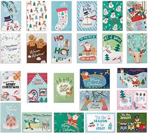 24 Cute Christmas Cards Assorted - Joyful Christmas Greeting Cards In 24 Unique Designs -Happy Holiday Cards- Family Christmas Cards- Bulk Assorted Christmas Cards With Envelopes, 4 X 6 Inches #TOP1