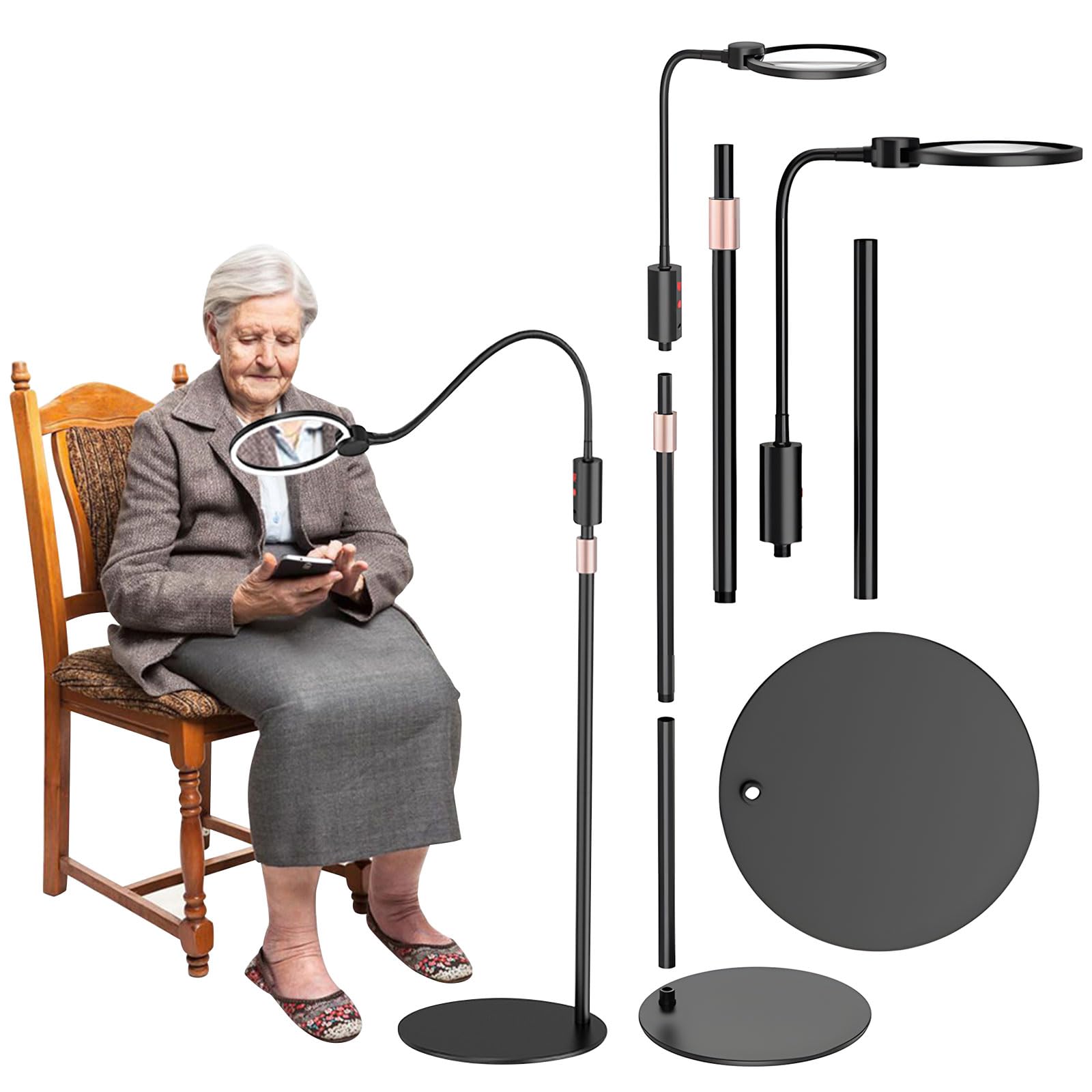 Maxtonser Large 130mm Lens LED Floor Standing Enlarger Modifiable Light Fullpage Reading Comfort Craft Repair Grasps Complimentary