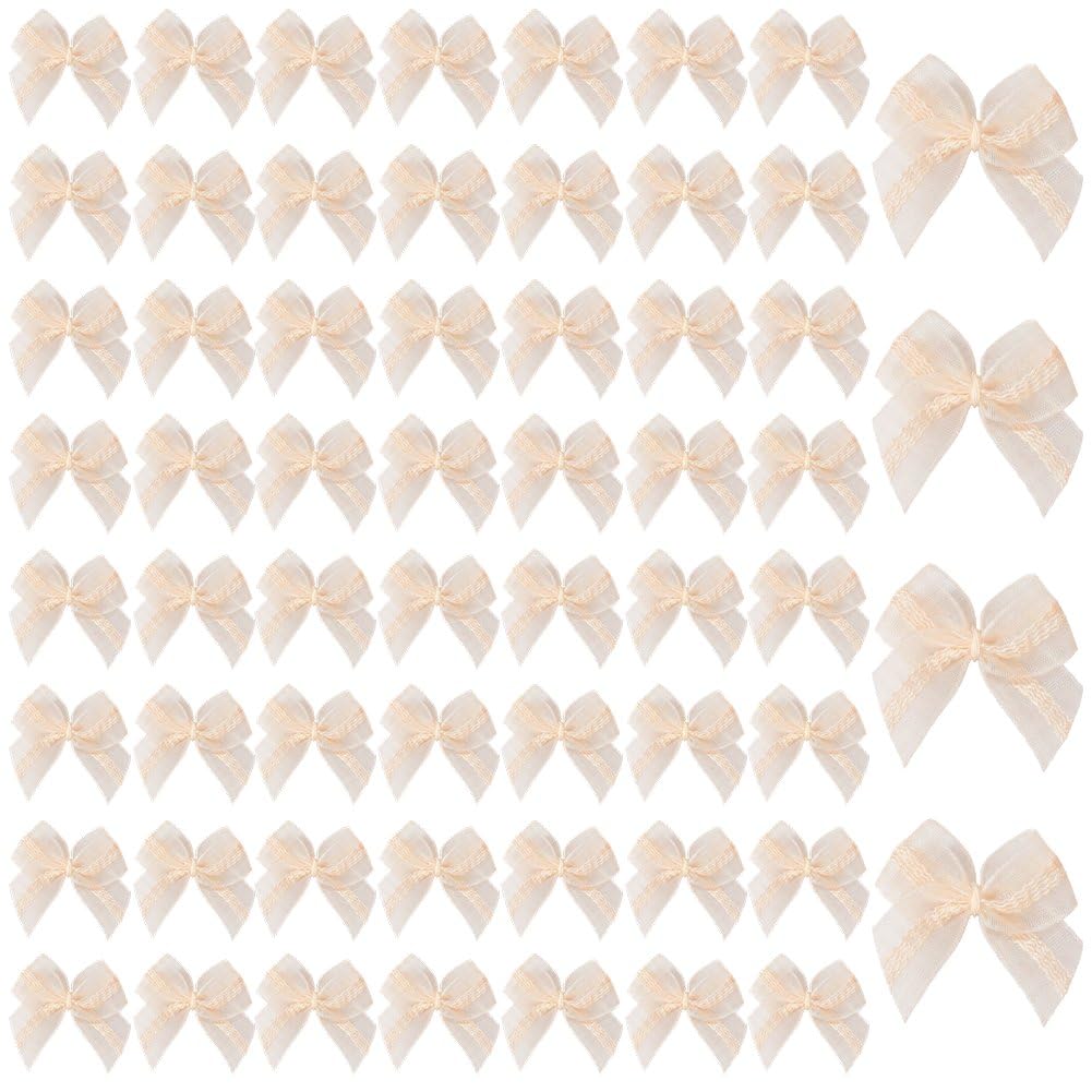 Ppmter 60 Pcs Mini Bows for Craft, Small Mesh Ribbon Bows Tiny Bow for Diy Crafts Sewing Scrapbooking Gift Wrapping Accessories Christmas Party Decorations