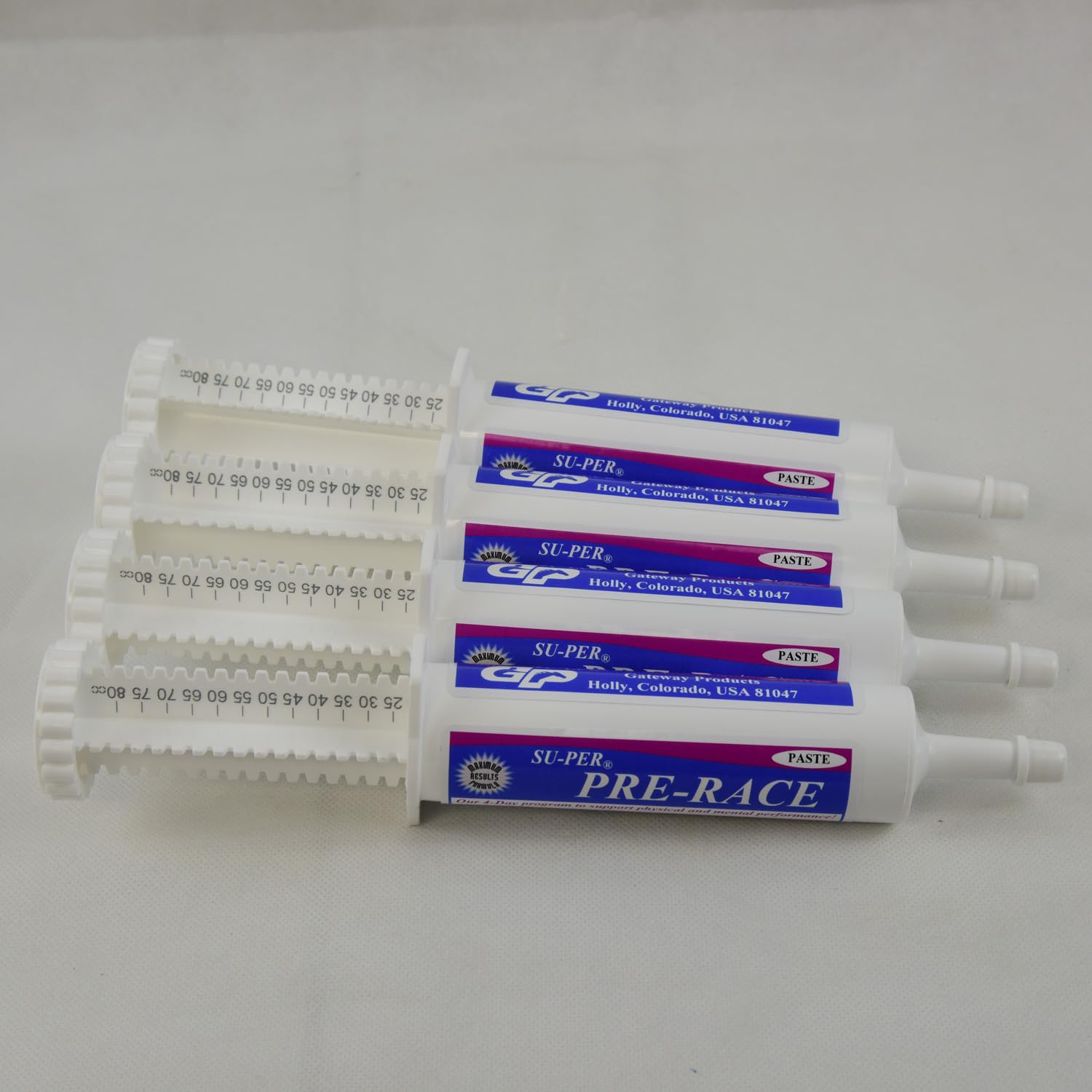 SU-PER Pre-Race Paste for Horses - Performance Support for Exercising Muscle - Buffered Creatine, Amino Acids, Herbal Extracts, Anti-Oxidants, B-Complex Vitamins - 60CC, Case of 4