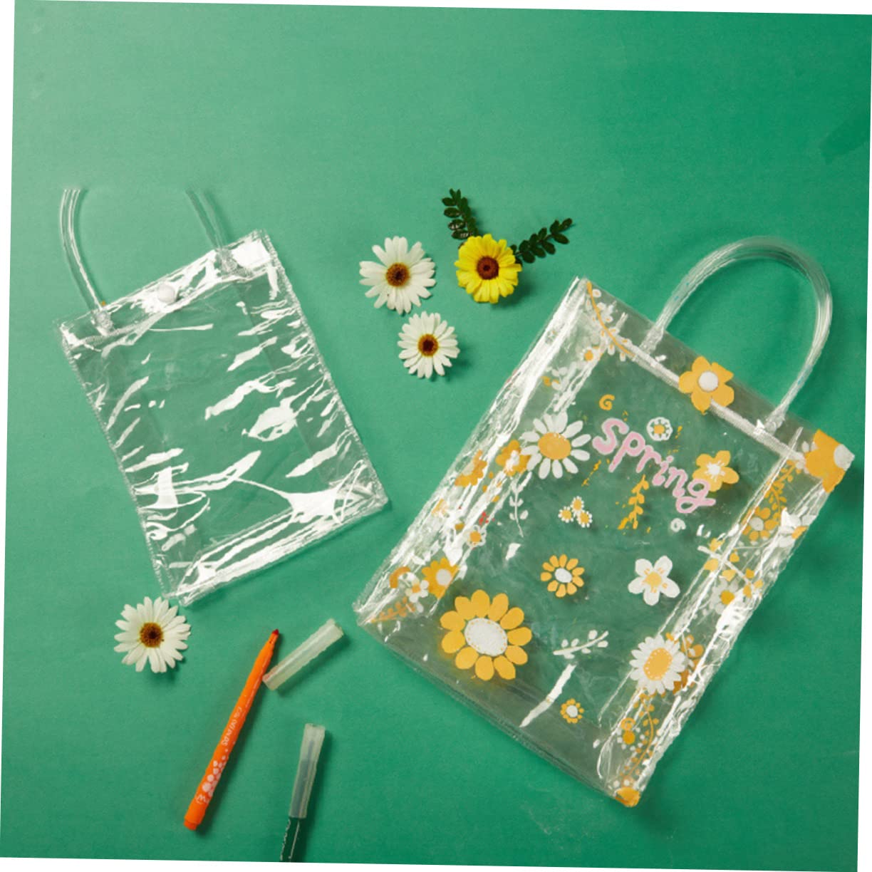 HEMOTON 12piezas Bolsas Tote Transparentes para Niño Niña para Pintar y Decorar Familia Material Ligero y Resistente para Manualidades y Almacenamiento